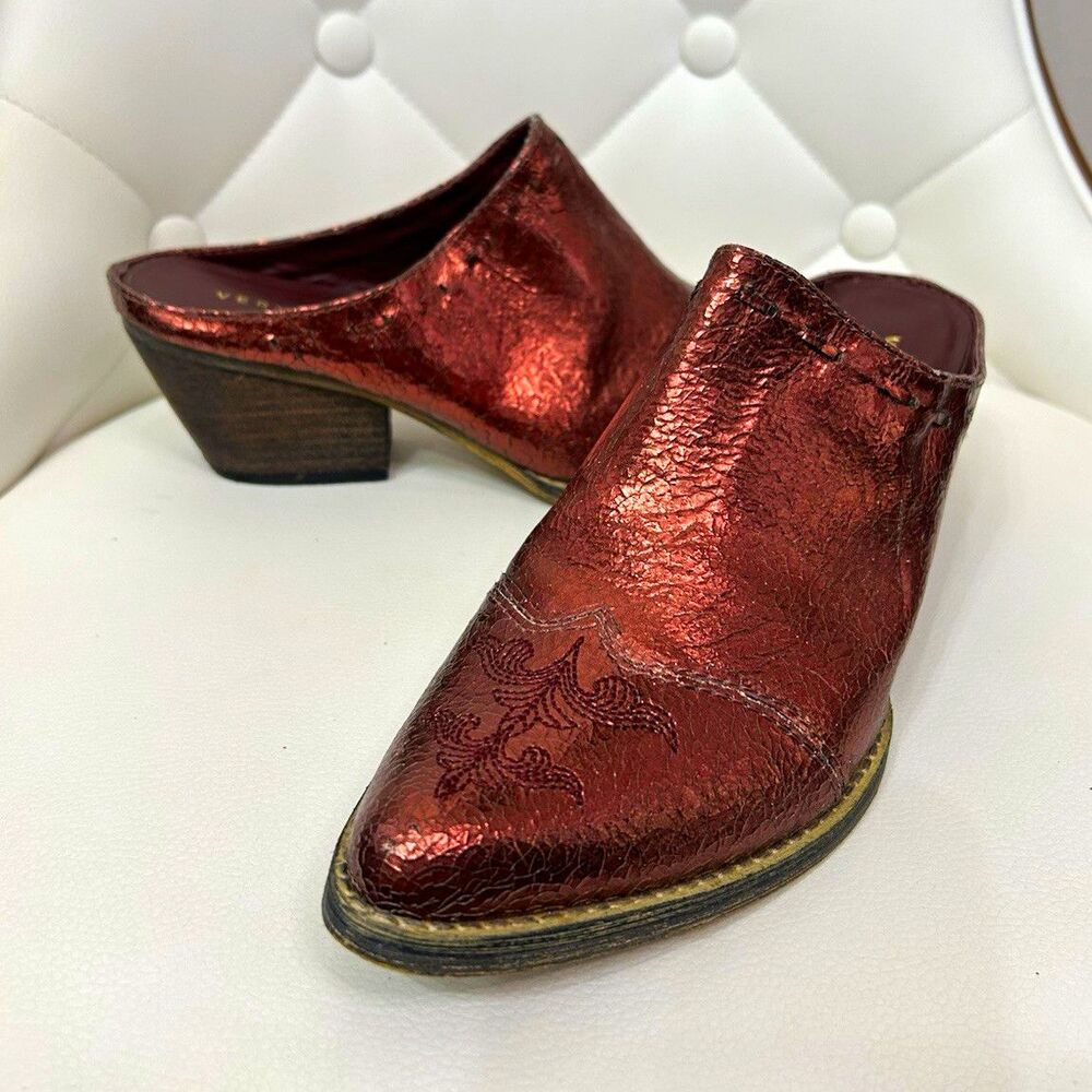 Very Volatile Women’s Burgundy Pointed Toe Slip-On Mule Block Heel, Size 8